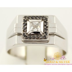 Серебряное кольцо 925 проба. Мужской перстень с черными камнями. 330927с